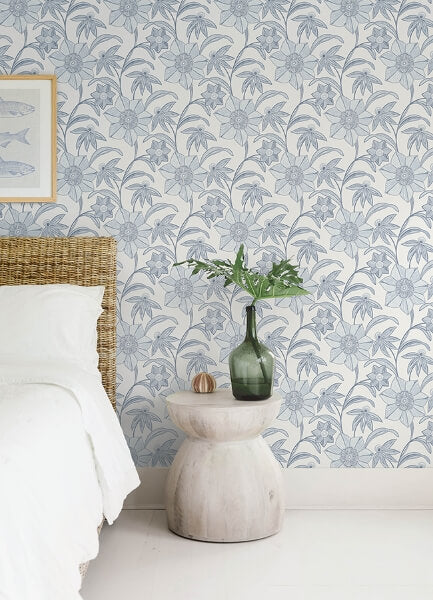 Star Flower Blue Floral Trail Wallpaper