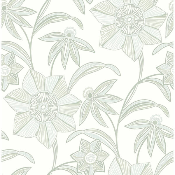 Star Flower Light Green Floral Trail Wallpaper