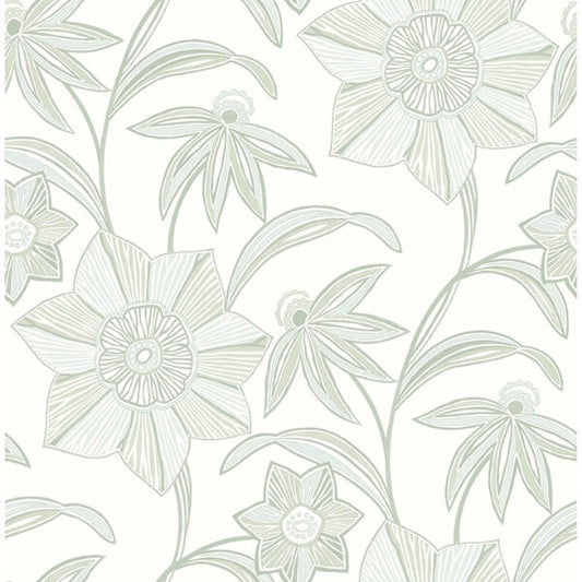 Star Flower Light Green Floral Trail Wallpaper