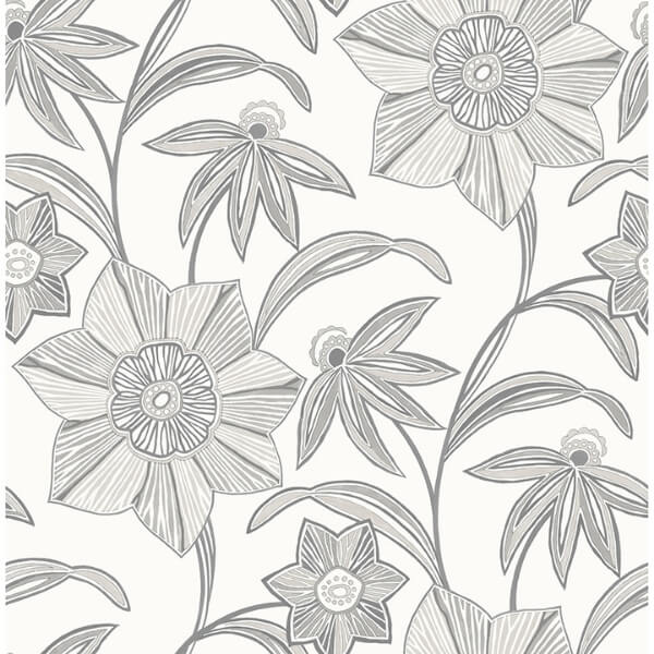 Star Flower Charcoal Floral Trail Wallpaper