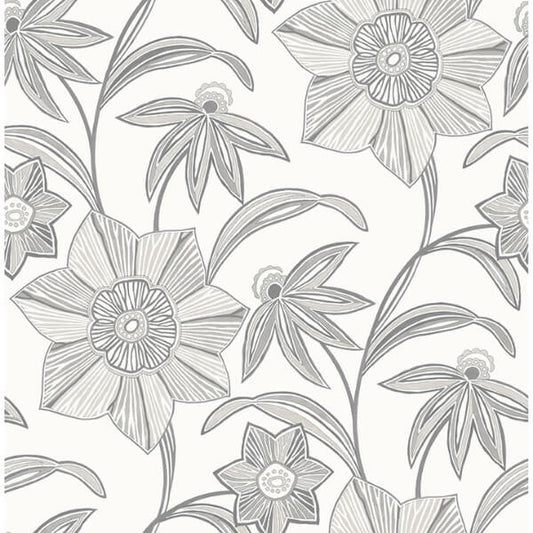 Star Flower Charcoal Floral Trail Wallpaper