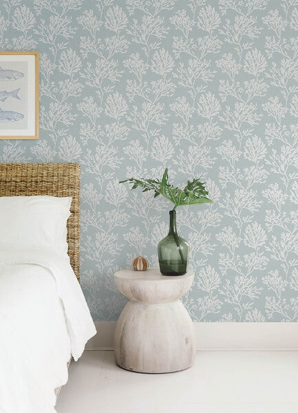 Tortuga Sky Blue Coral Weave Wallpaper