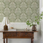 Finch Light Green Woodland Damask Wallpaper