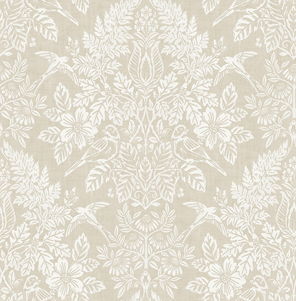 Finch Neutral Woodland Damask Wallpaper