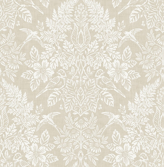 Finch Neutral Woodland Damask Wallpaper