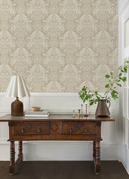 Finch Neutral Woodland Damask Wallpaper