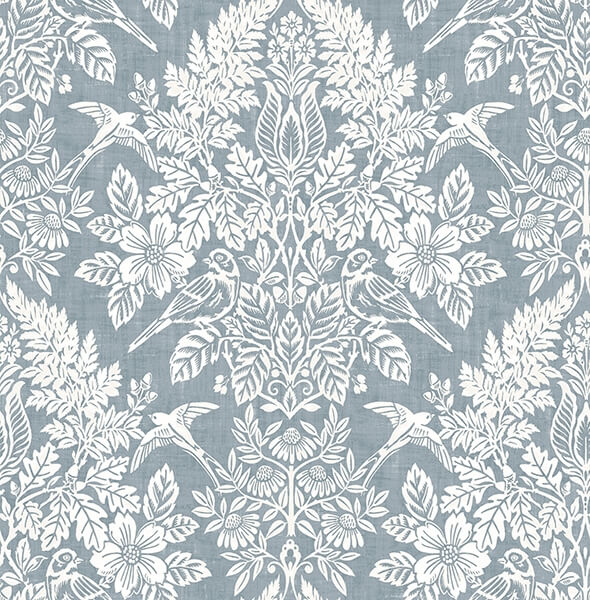 Finch Light Blue Woodland Damask Wallpaper