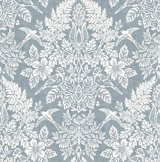 Finch Light Blue Woodland Damask Wallpaper