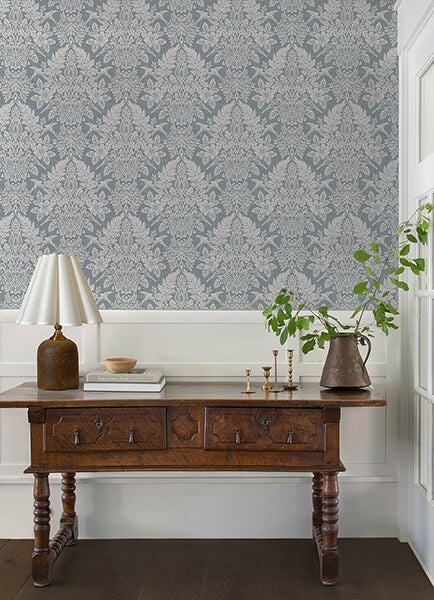 Finch Light Blue Woodland Damask Wallpaper