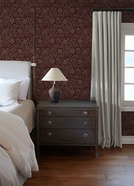 Hague Burgundy Floral Trail Wallpaper