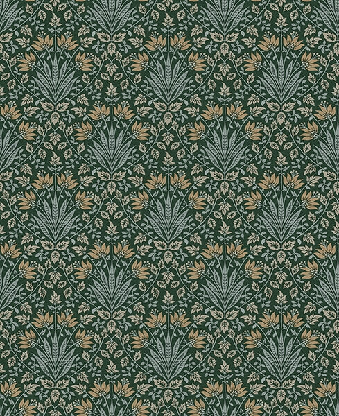 Woodbury Evergreen Floral Damask Wallpaper