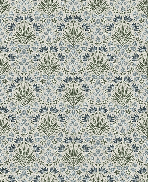 Woodbury Blue Floral Damask Wallpaper