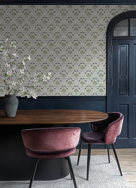 Woodbury Blue Floral Damask Wallpaper
