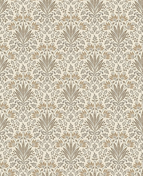 Woodbury Brown Floral Damask Wallpaper