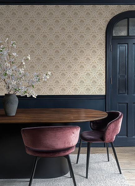 Woodbury Brown Floral Damask Wallpaper