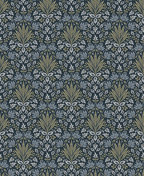 Woodbury Navy Floral Damask Wallpaper