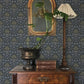 Woodbury Navy Floral Damask Wallpaper