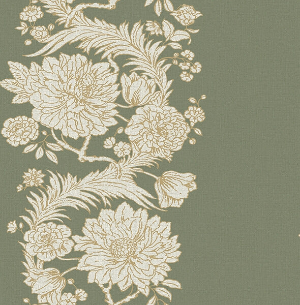 Gisela Green Floral Columns Wallpaper