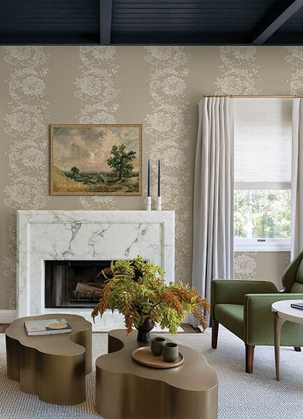Gisela Neutral Floral Columns Wallpaper