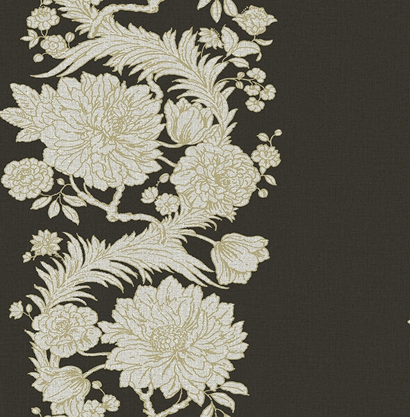 Gisela Black Floral Columns Wallpaper