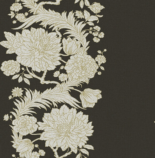 Gisela Black Floral Columns Wallpaper