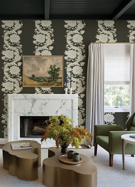 Gisela Black Floral Columns Wallpaper