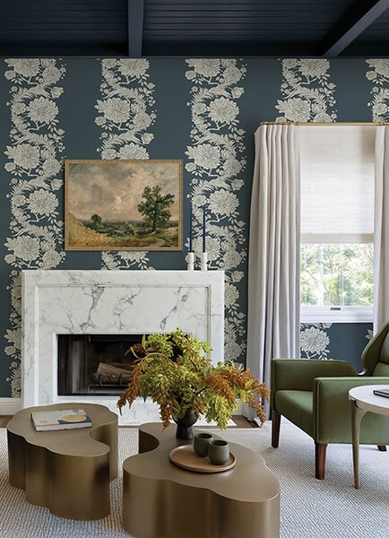 Gisela Blue Floral Columns Wallpaper