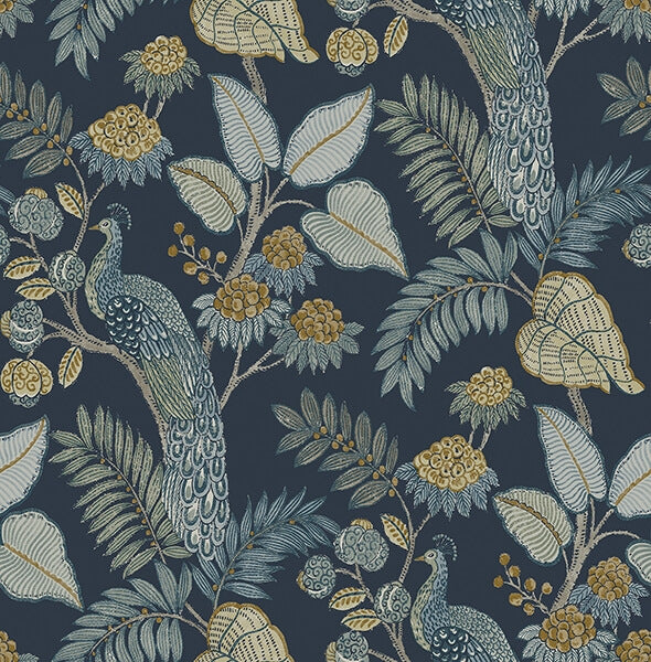 Geneva Dark Blue Peacock Paradise Wallpaper