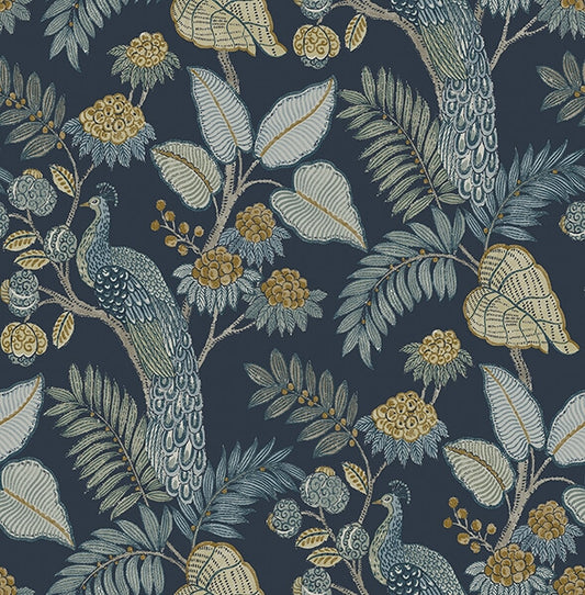 Geneva Dark Blue Peacock Paradise Wallpaper