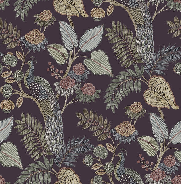 Geneva Plum Peacock Paradise Wallpaper