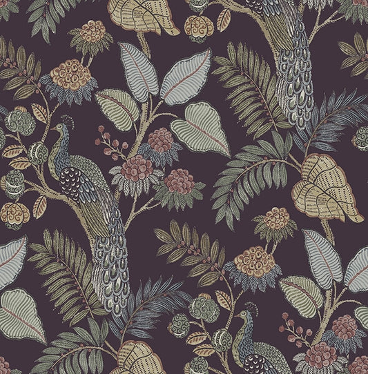 Geneva Plum Peacock Paradise Wallpaper