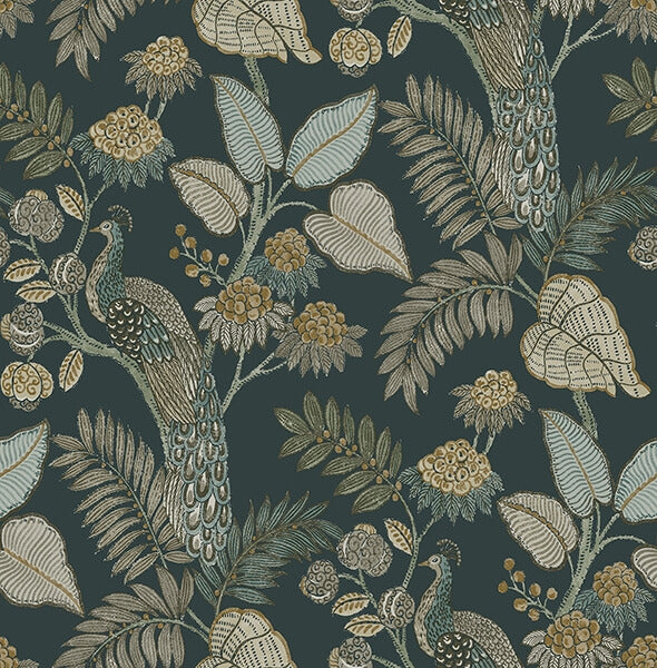 Geneva Sea Green Peacock Paradise Wallpaper