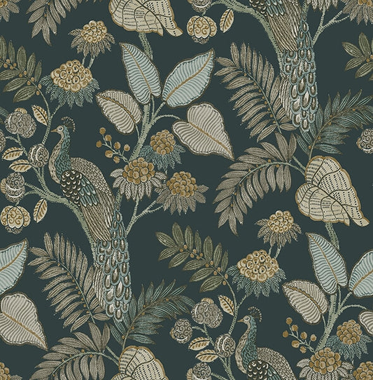 Geneva Sea Green Peacock Paradise Wallpaper