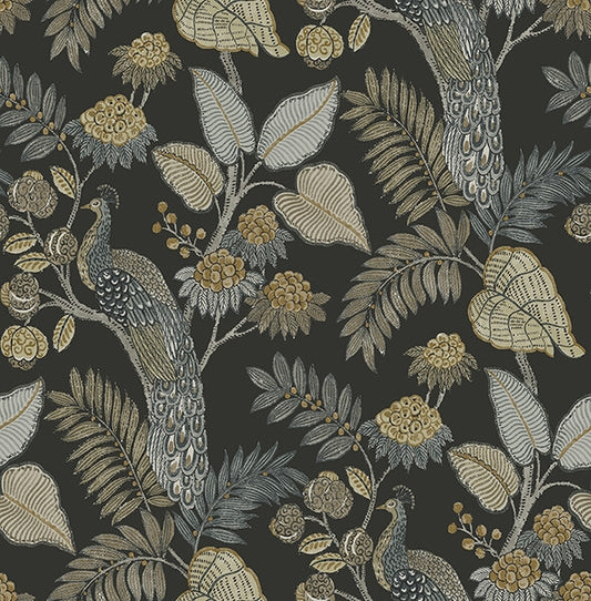 Geneva Black Peacock Paradise Wallpaper
