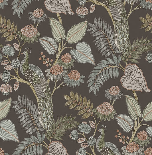 Geneva Chocolate Peacock Paradise Wallpaper