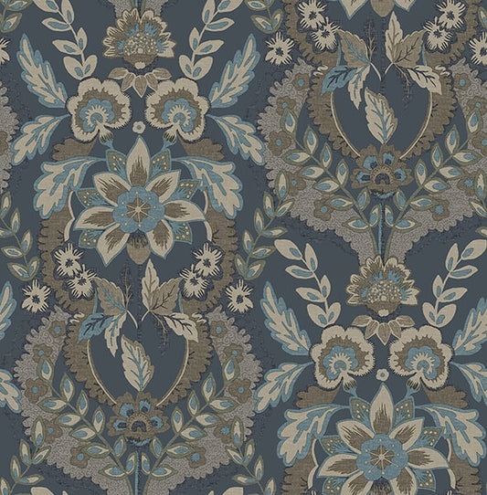 Collins Teal Damask Wallpaper