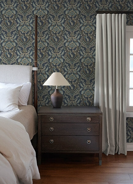 Collins Teal Damask Wallpaper