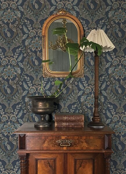 Collins Teal Damask Wallpaper