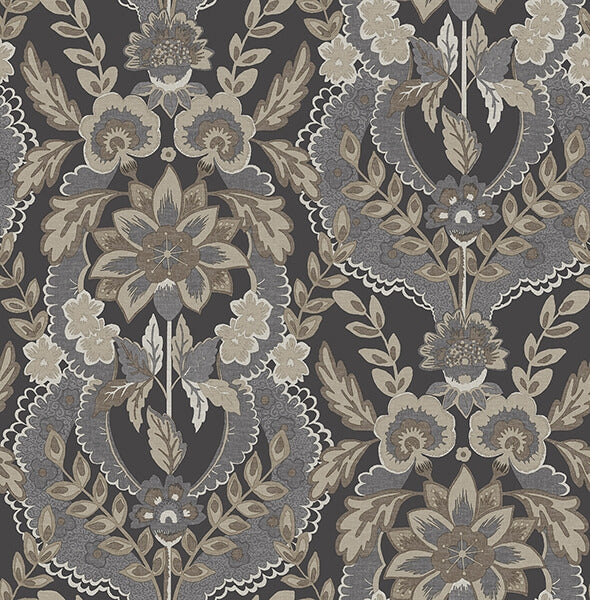Collins Charcoal Damask Wallpaper