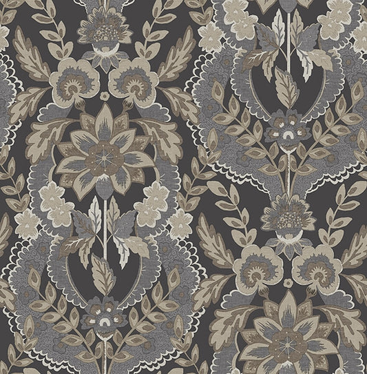 Collins Charcoal Damask Wallpaper