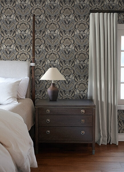Collins Charcoal Damask Wallpaper