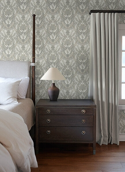 Collins Light Blue Damask Wallpaper