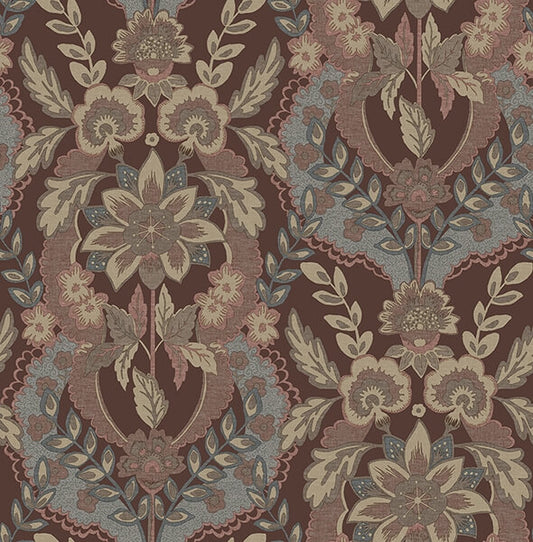 Collins Plum Damask Wallpaper
