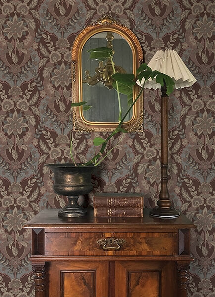 Collins Plum Damask Wallpaper