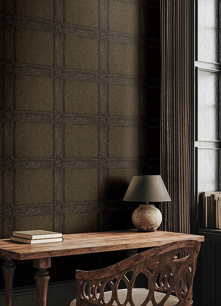 Moorland Dark Brown Wood Panel Wallpaper