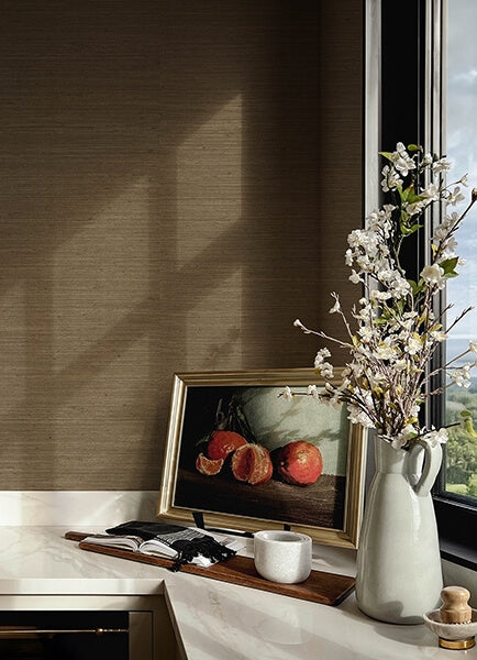 Mycroft Chestnut Grasscloth Wallpaper