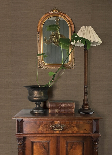 Mycroft Chestnut Grasscloth Wallpaper