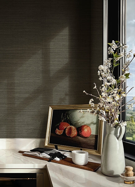 Mycroft Slate Grasscloth Wallpaper