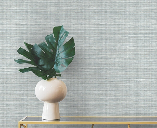 Winn Aqua Faux Grasscloth Wallpaper