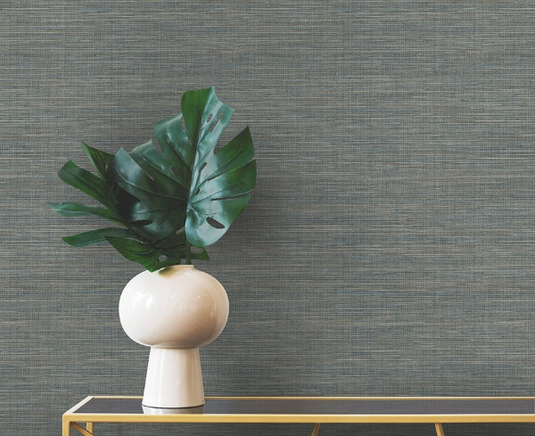 Winn Sapphire Faux Grasscloth Wallpaper